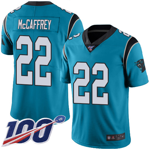 Carolina Panthers Limited Blue Men Christian McCaffrey Jersey NFL Football 22 100th Season Rush Vapor Untouchable